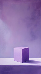 A purple cube on a white table