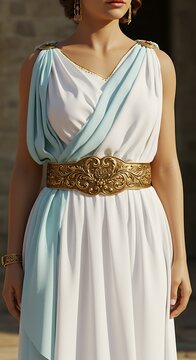 Grecian Grace: A Portrait of Timeless Elegance - Generative AI, a woman adorned in elegant, flowing Grecian attire, embodying the essence of classical beauty.
