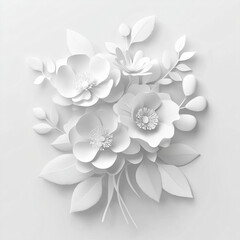 Fond de fleur en papier, origami. Fond de couleur blanc, avec fleurs blanches. Motifs floral pour décoration, création graphique et conception