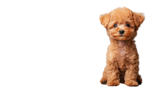 Adorable toy poodle puppy sitting on transparent background