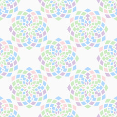 Geometric Floral Seamless Pattern, Pastel Mosaic Design