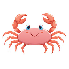 Cute red crab vector illustration in cartoon style. Childish adorable drawing of sea creature on isolated background. Print for clothes or design
