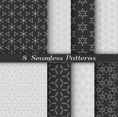 Set of seamless hexagon patterns in arabian style. Stylish geometric line art background. Repeating lace texture for wallpaper, card, invitation, banner, textile fabric print. Tribal ethnic ornament