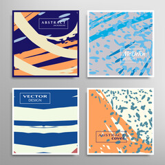 Abstract backgrounds set. Trendy modern contemporary design. Colorful geometric shapes and brush strokes. Vector illustration