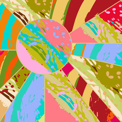 Abstract collage asymmetric pattern. Digital freehand art, grunge texture. Vector patchwork quilt background. Decorative elements, brush strokes ornament for flyer, poster, cover, textile fabric print