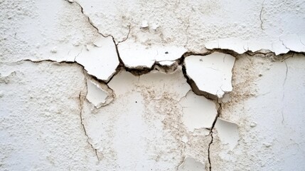 Obraz premium Cracked white wall, exterior damage, building maintenance, textured surface
