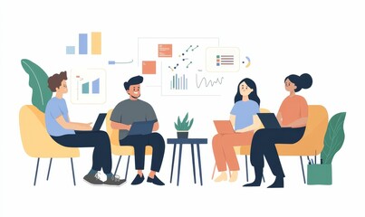 Team collaboration, data analysis, modern office setting.