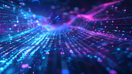 Naklejka premium A conceptual background of artificial intelligence: a glowing digital neural pathways, floating in a dark, futuristic space.