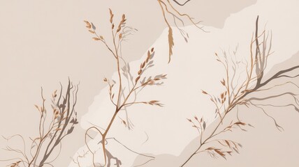 Obraz premium A delicate abstract illustration featuring soft brown and beige branches with leaves, creating an airy, tranquil atmosphere.