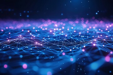 Blue and purple technology background featuring a circuit design with digital connections and tech elements