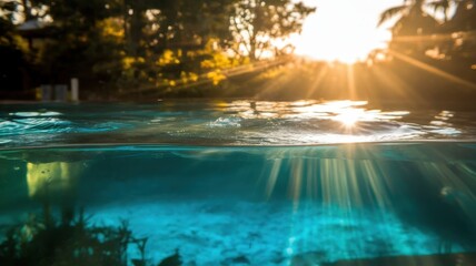 A serene underwater scene with sunlight filtering through the water, creating beautiful rays and reflections amidst vibrant aquatic colors.
