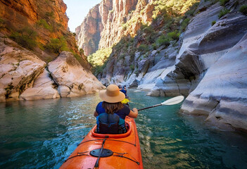 Inclusive groups kayaking through narrow canyons in Arizona.