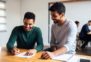 Gay partners writing handwritten letters of encouragement for strangers.