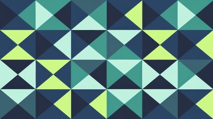 A visually striking geometric pattern featuring alternating triangles in shades of teal, navy, and lime green, creating a vibrant, modern design.