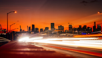 traffic in the city night sunset skyline miami downtown 