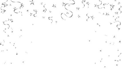 Banner background with silver winding ribbons confetti. Decoration anniversary, celebration, greeting card