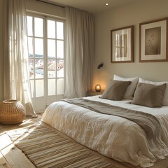 Serene Bedroom With City View And Natural Textures