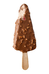 Ice cream chocolate plombir with nuts on a stick