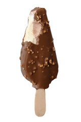 Ice cream chocolate plombir with nuts on a stick