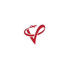 v air plane logo. vector illustration of the letter V and an airplane for icon, symbol or logo. travel logo