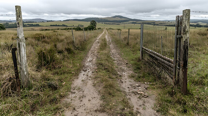 Fototapeta premium Rural Dirt Road Leads to Hills