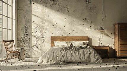 Infestation ruins a sunlit bedroom scene.