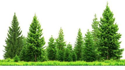 Fototapeta premium Lush evergreen trees amidst a transparent background nature scene forest environment vibrant greenery serene viewpoint eco-friendly concept