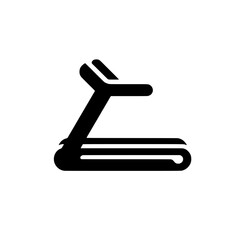 Treadmill Icon: A simple, bold black icon of a treadmill, perfect for fitness apps, websites, or gym signage.  The minimalist design is clean and modern. 