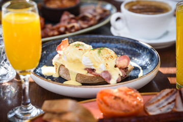 Served fresh egg benedict 