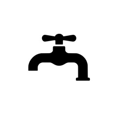 Water Tap Icon: A simple, bold black icon of a water tap, perfect for plumbing, bathroom, or kitchen related designs. Clean and minimalist style.