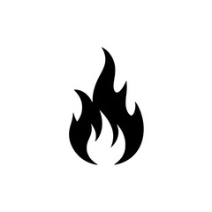 Fiery Icon: A bold, black silhouette of a flame, symbolizing heat, passion, and energy. Perfect for designs needing a fiery touch.