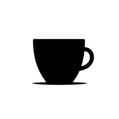 Simple Coffee Cup Silhouette: A minimalist black silhouette of a coffee cup and saucer, perfect for various design applications. Clean lines and simple form.