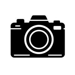 Sleek Digital Camera Icon: A bold, black silhouette of a modern digital camera, symbolizing photography, technology, and visual storytelling.  