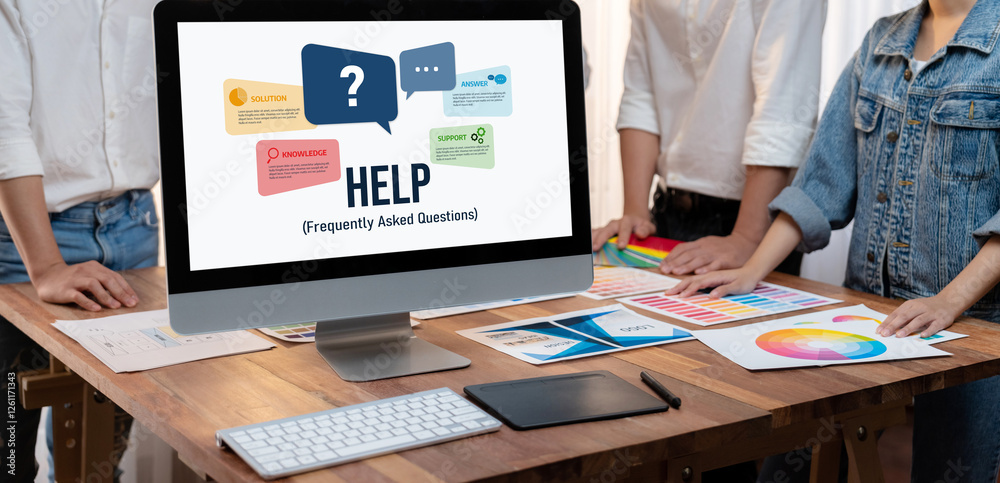 Poster Help screen on the website provide answer to FAQ frequently asked question brisk with knowledge information and solution by customer support