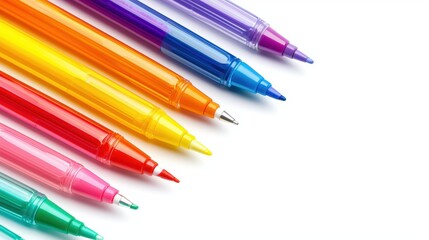 Fototapeta premium Colorful Assortment of Vibrant Markers Lined Up on White Background