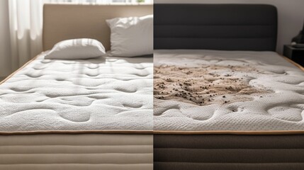 Clean versus dirty mattress, before and after cleaning