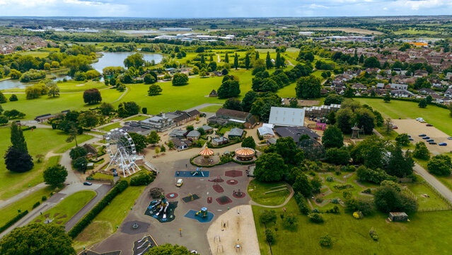 rides and giant wheel in Wicksteed park n England.	