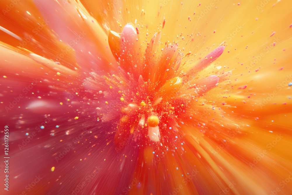 Aufkleber vibrant explosion of orange and pink paint splatters, creating a dynamic and energetic visual effect