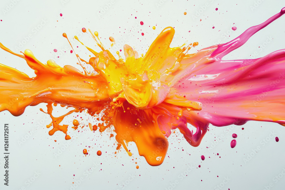 Poster Vibrant orange and pink paint explode in a dynamic splash, creating a captivating abstract artwork.