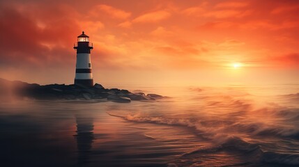 Fototapeta premium beautiful lighthouse stands on the cliffs and beautifully shines against the background of beautiful nature and ocean