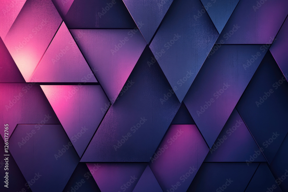 Poster Abstract geometric background with purple and pink triangular shapes, creating a modern and elegant design.