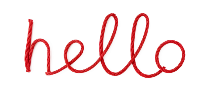 Creative design of the word Hello made of red rope, isolated on transparent background. Perfect for grabbing attention and creating a unique visual effect.