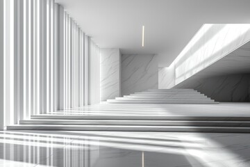 Obraz premium Minimalistic architectural presentation space modern interior high fidelity design bright environment wide angle view clean aesthetic