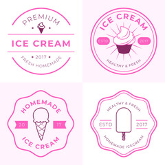 Set of logo, badges, banners, emblem and elements for ice cream shop. Vector illustration 