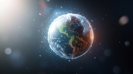 Naklejka premium Digital Earth in Space with Bright Stars and Glowing Effects