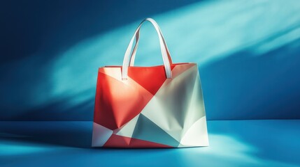 Colorful geometric tote bag in studio lighting