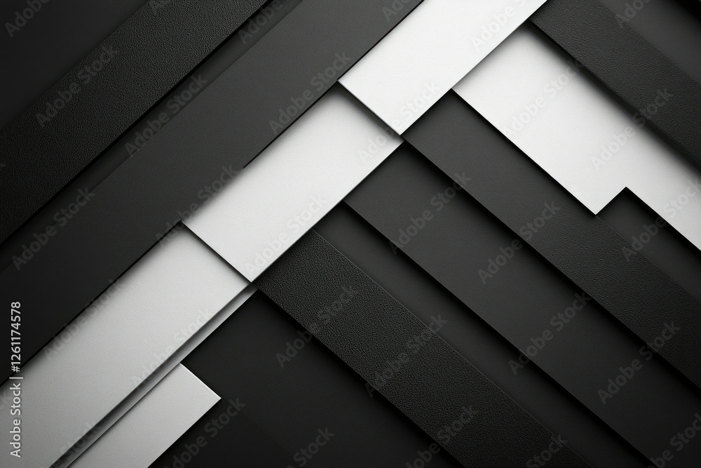 Aufkleber Abstract black and white geometric pattern with layered rectangles and diagonal lines.