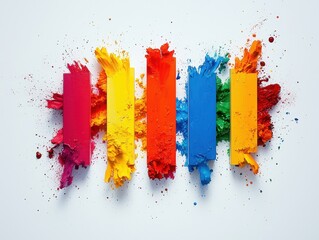 Vibrant Paint Splashes in Bold Colors on White Background