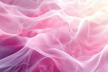 Obraz premium Abstract pink and white wave pattern, flowing fabric-like texture with soft light.