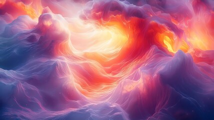 Vibrant Abstract Clouds: A mesmerizing swirl of fiery oranges and soft purples, evoking a sense of wonder and tranquility in a dreamlike sky.